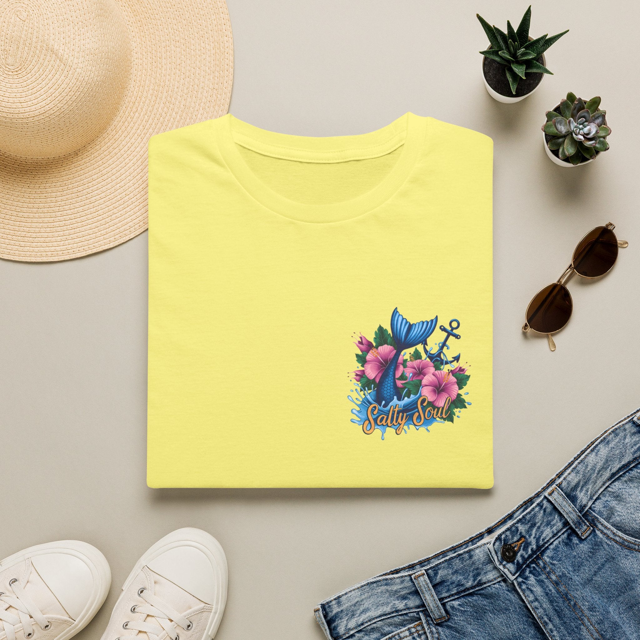 Salty Soul Mermaid Anchor Floral T-Shirt — Cute Beach Gift for Women Nautical Tee