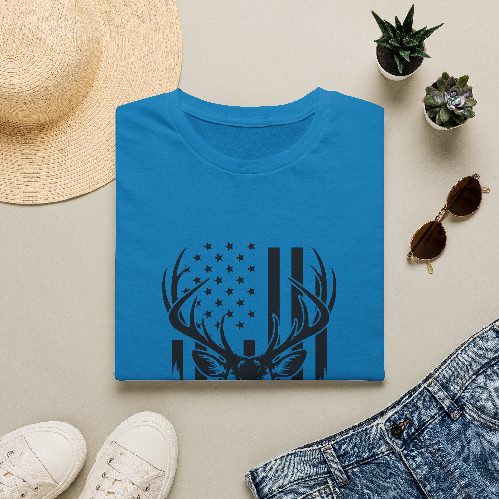 Rustic American Flag Buck T-Shirt — Patriotic Hunting Gift for Men Wildlife Tee