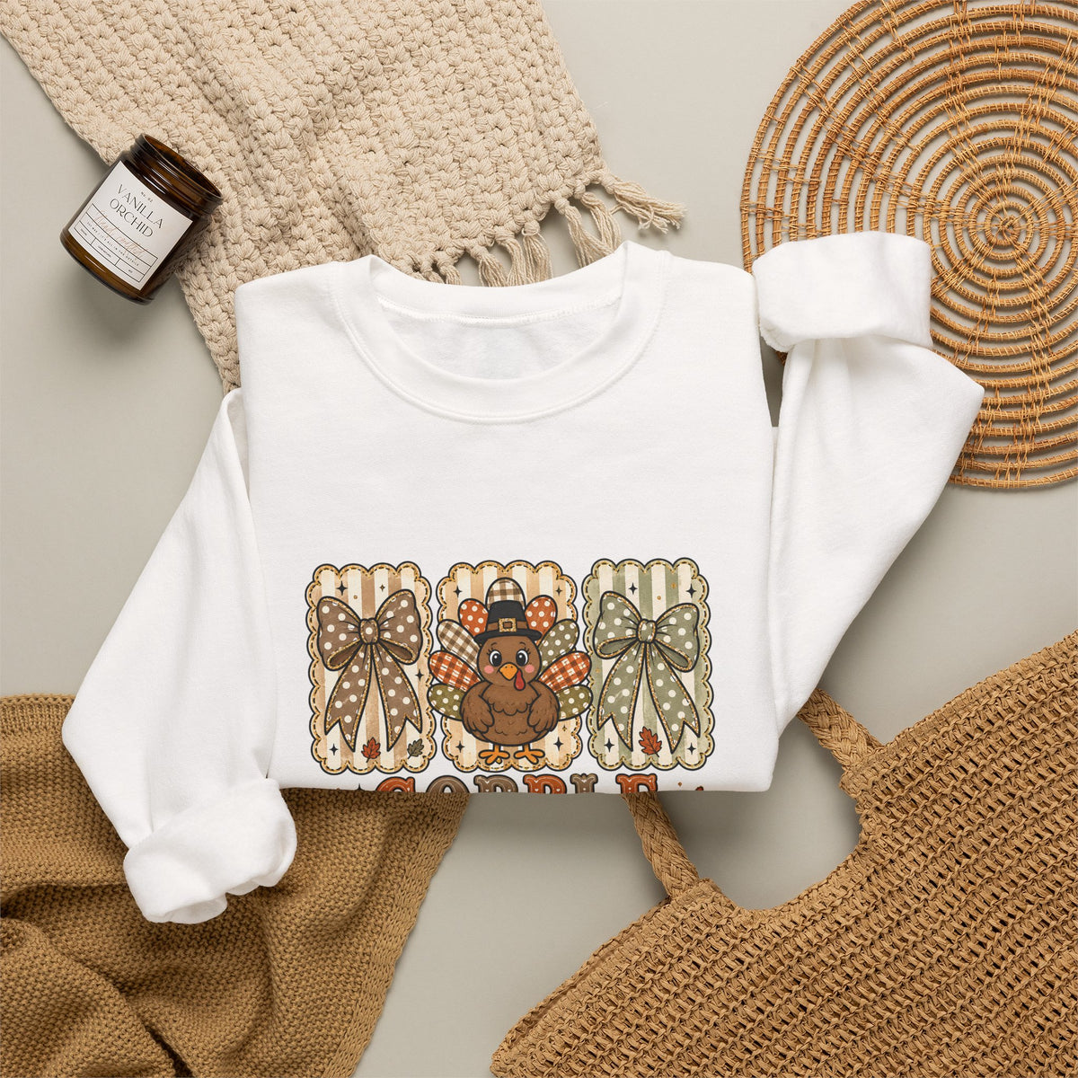 Thanksgiving Crewneck Sweatshirt — "Gobble Gobble 'til You Wobble" Turkey Design
