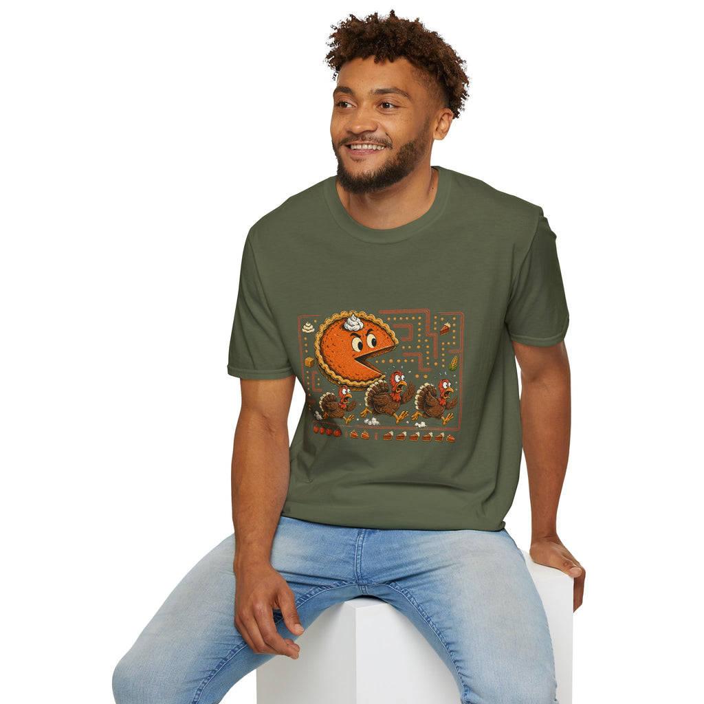 Retro Pie Monster T-Shirt — Funny Pac-Maze Dessert Gamer Tee
