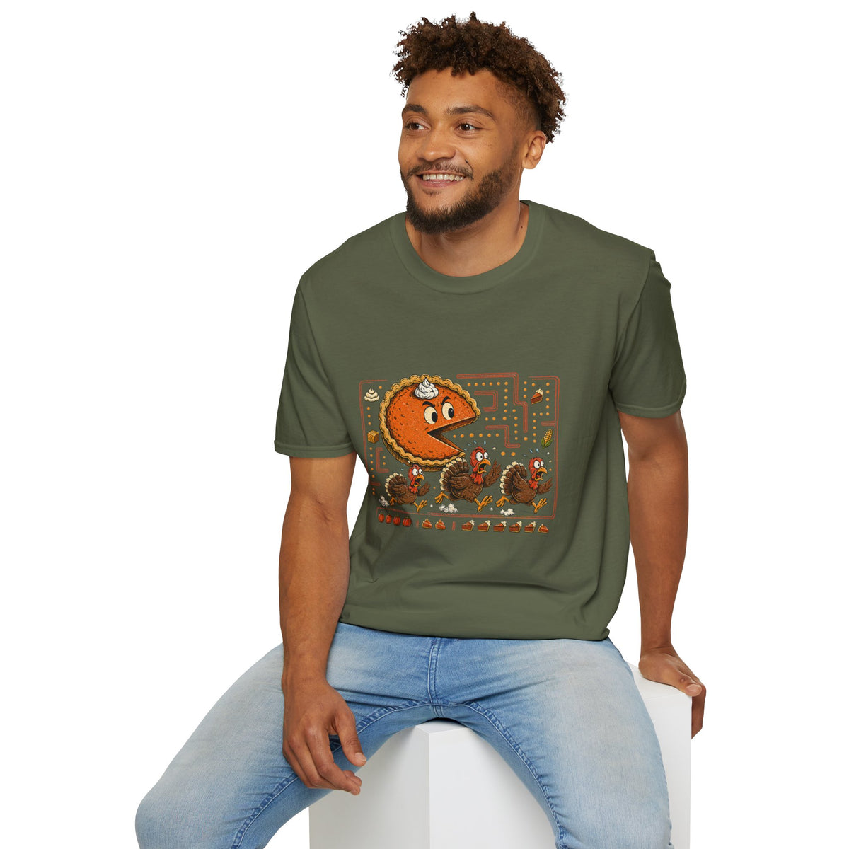 Retro Pie Monster T-Shirt — Funny Pac-Maze Dessert Gamer Tee