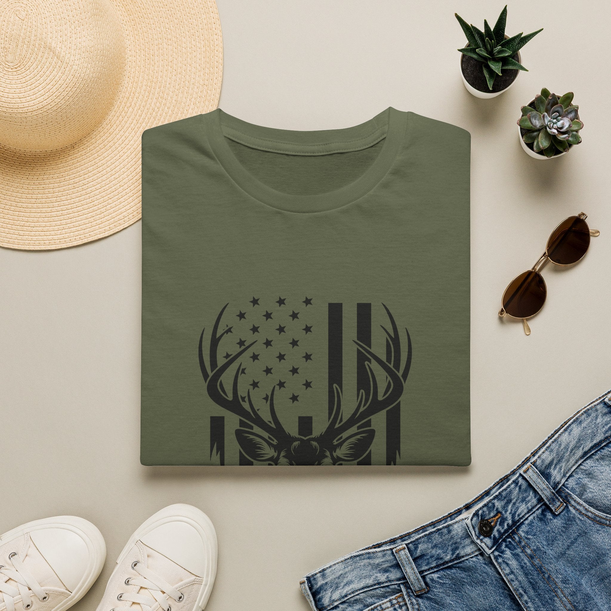 Rustic American Flag Buck T-Shirt — Patriotic Hunting Gift for Men Wildlife Tee
