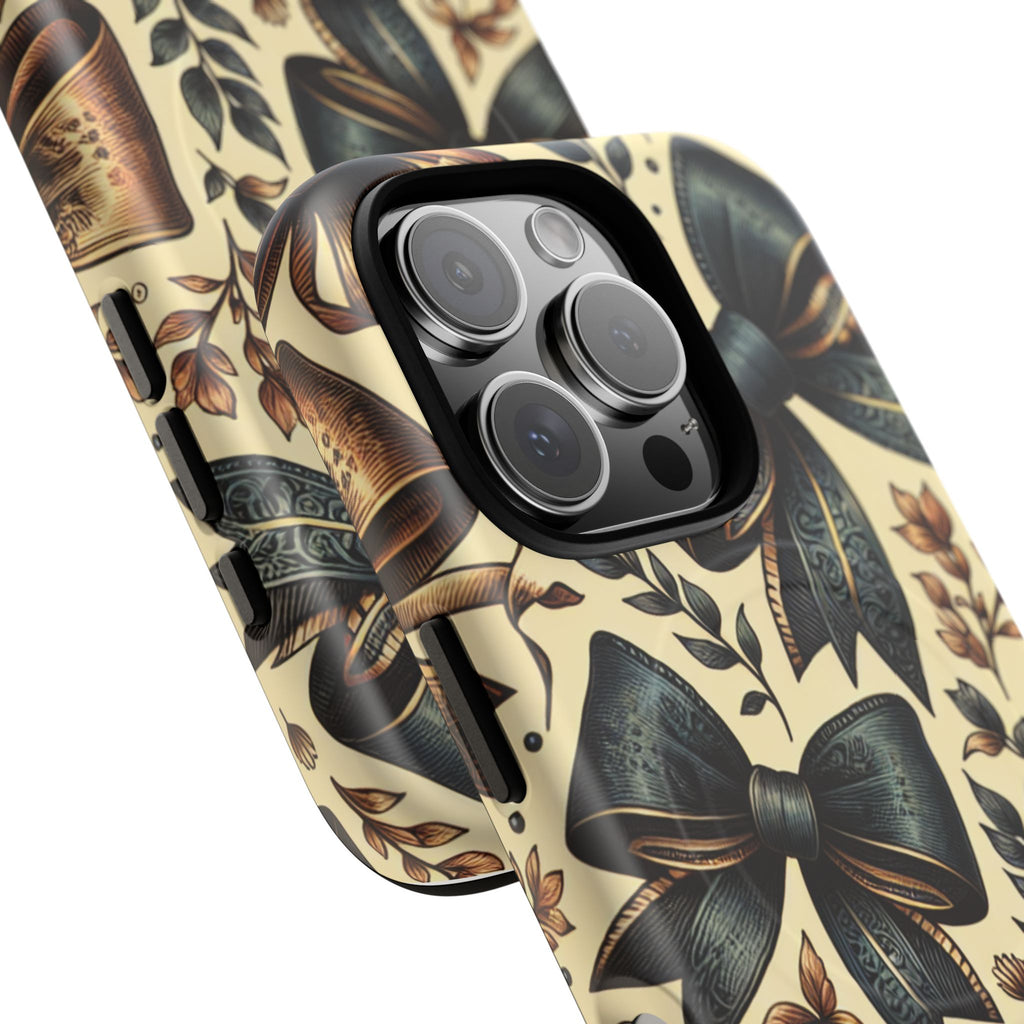 Bow Pattern Tough Magnetic Phone Case — Vintage Ribbon Floral Design