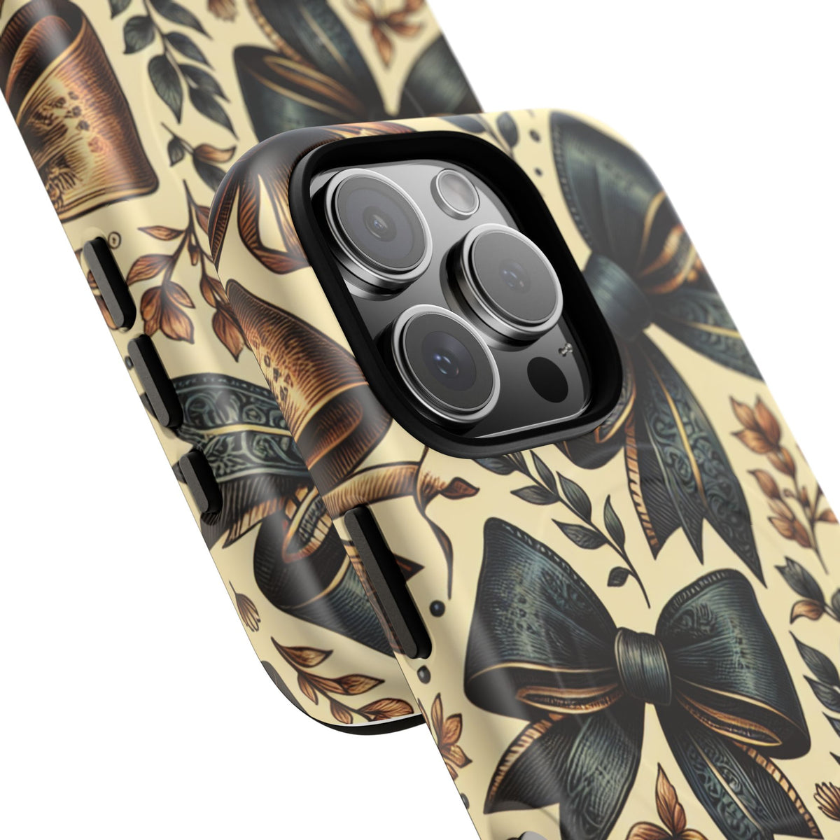 Bow Pattern Tough Magnetic Phone Case — Vintage Ribbon Floral Design