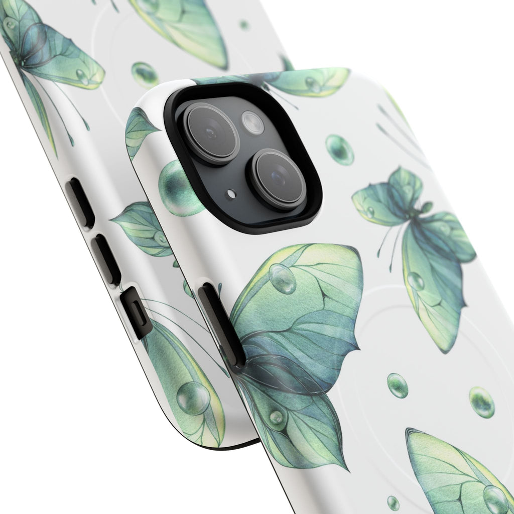Butterfly Watercolor Magnetic Phone Case — Green Floral Tough Protective Cover