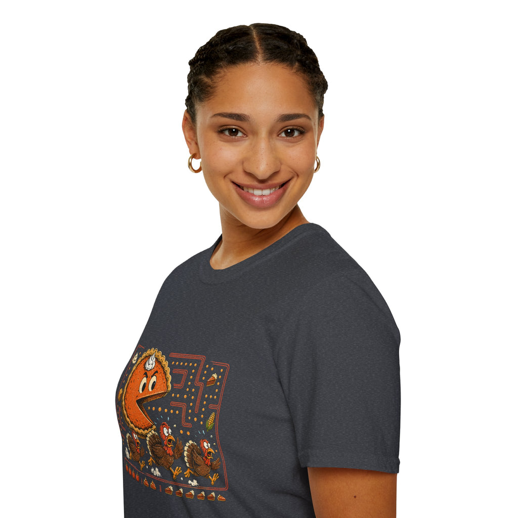 Retro Pie Monster T-Shirt — Funny Pac-Maze Dessert Gamer Tee
