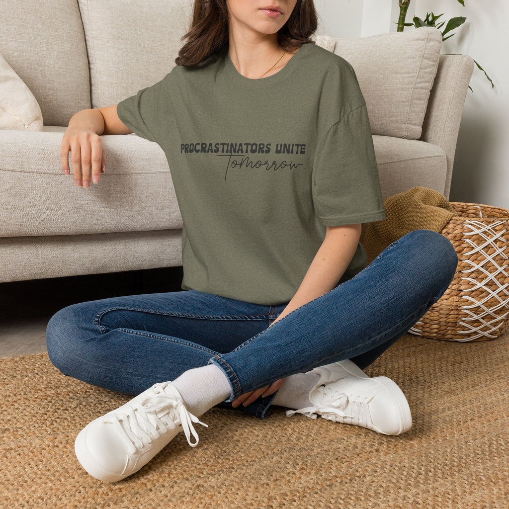 Procrastinators Unite Tomorrow T-Shirt — Funny Sarcastic Gift for Her Casual Tee
