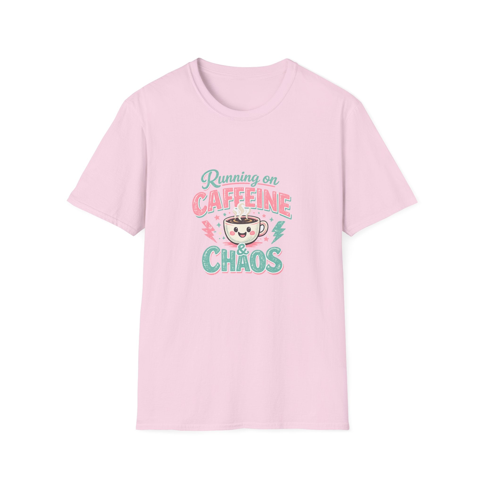Running on Caffeine & Chaos T-Shirt — Funny Gift for Coffee Loving Moms Graphic Tee