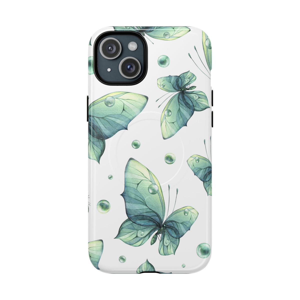 Butterfly Watercolor Magnetic Phone Case — Green Floral Tough Protective Cover