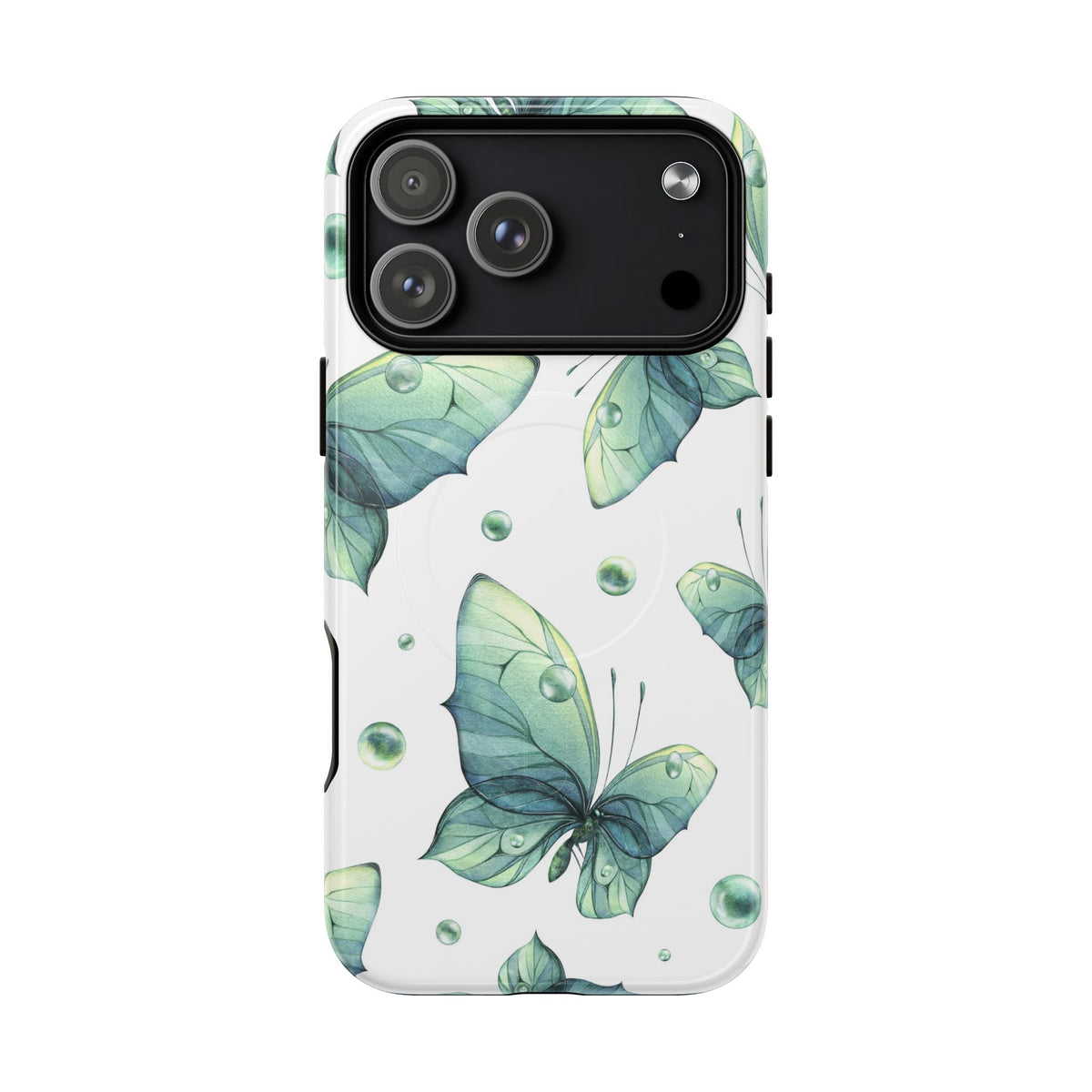 Butterfly Watercolor Magnetic Phone Case — Green Floral Tough Protective Cover
