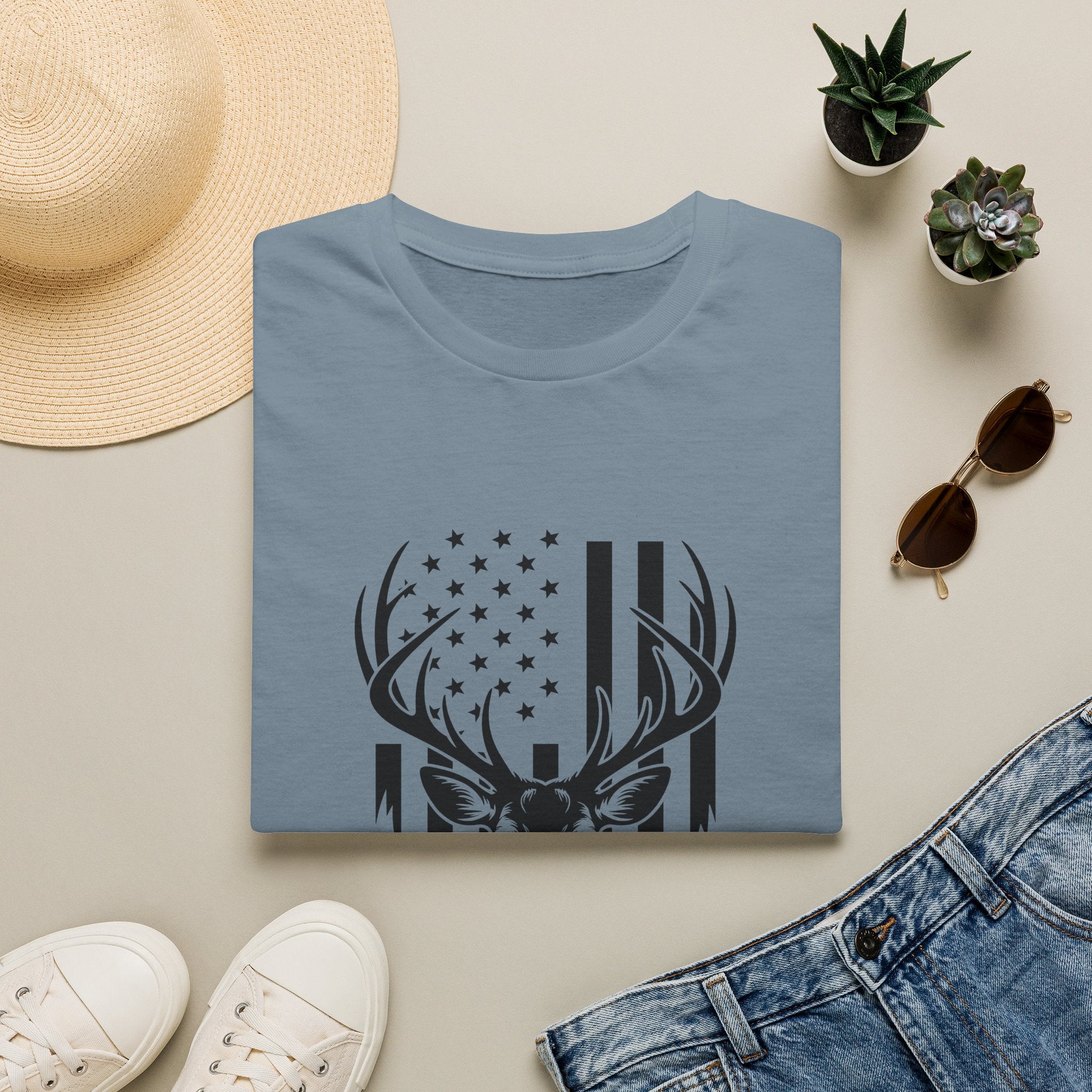Rustic American Flag Buck T-Shirt — Patriotic Hunting Gift for Men Wildlife Tee
