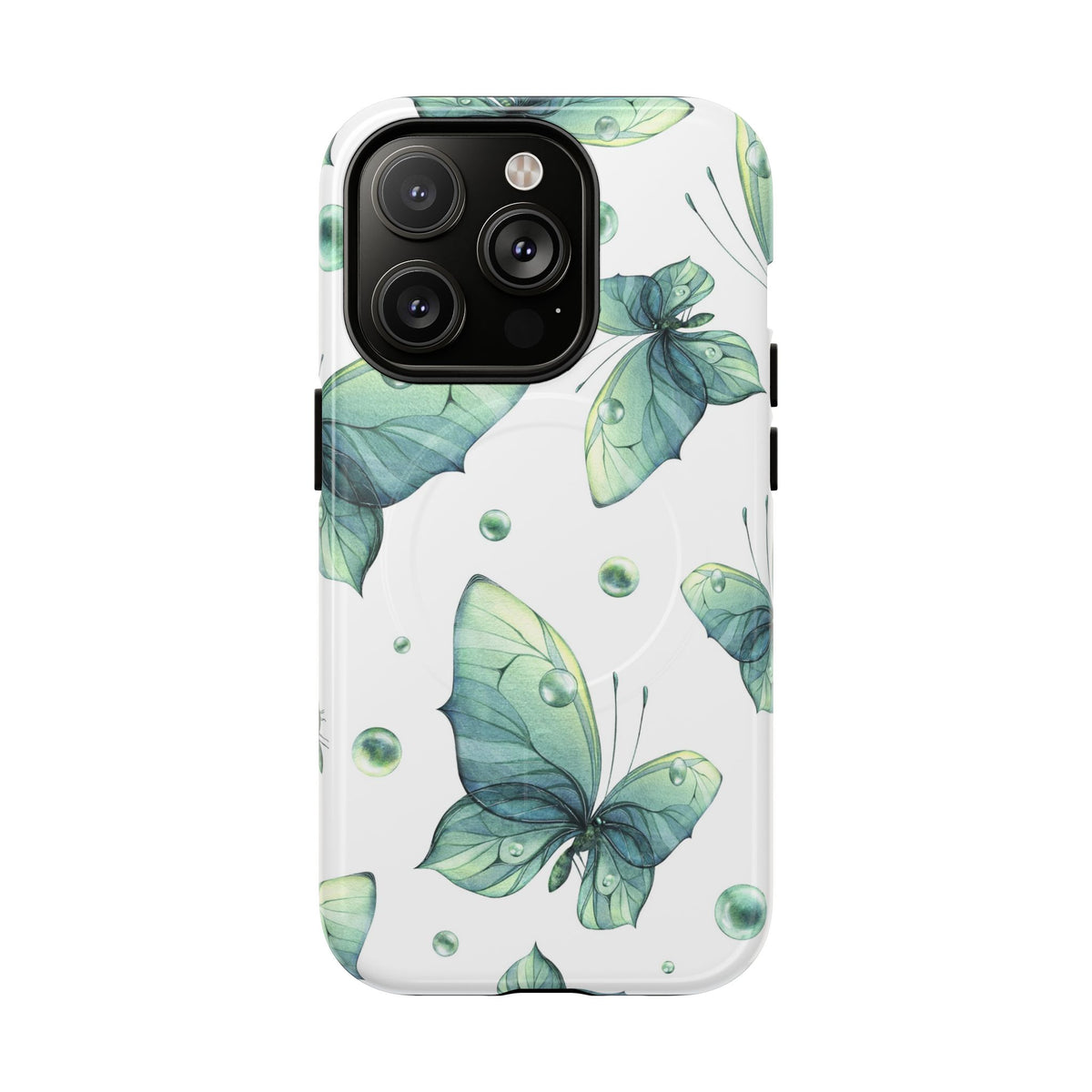 Butterfly Watercolor Magnetic Phone Case — Green Floral Tough Protective Cover