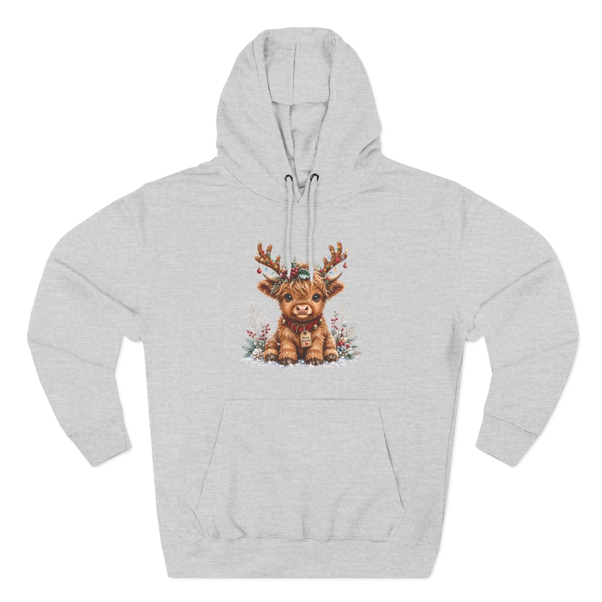 Cute Reindeer Fleece Hoodie - Christmas Woodland Holiday Sweatshirt