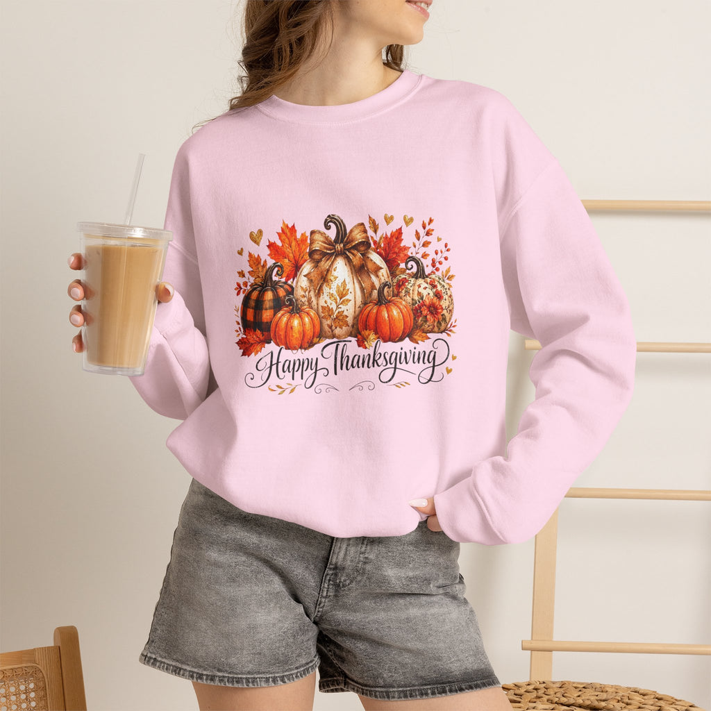 Thanksgiving Pumpkin Crewneck Sweatshirt — Happy Thanksgiving Harvest Design