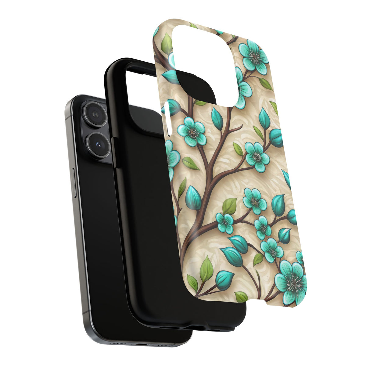 Floral Teal Blossom Tough Magnetic iPhone Case — MagSafe Protective Cover