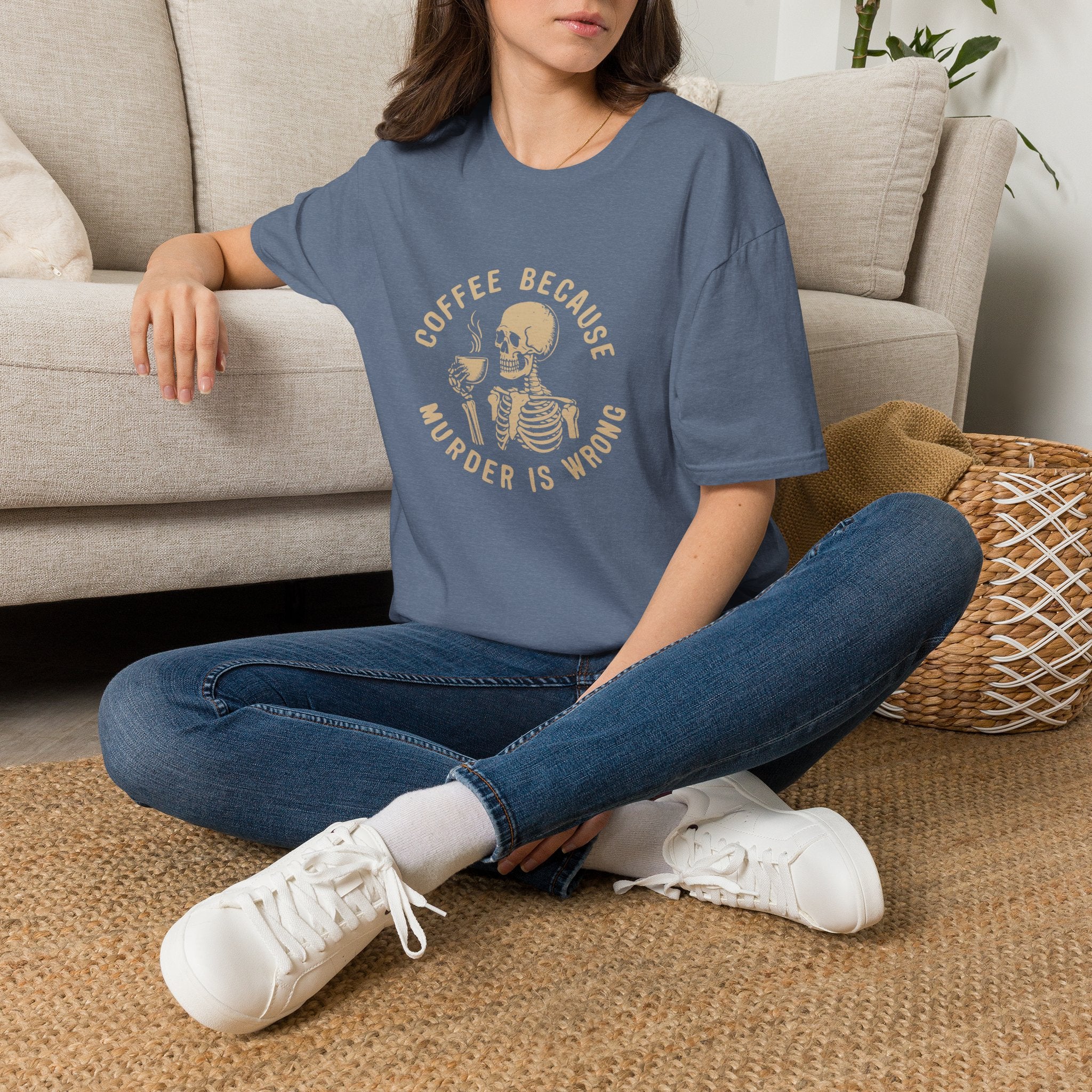 Coffee Because Murder Is Wrong Skull T-Shirt — Funny Dark Humor Gift for Her Graphic Tee