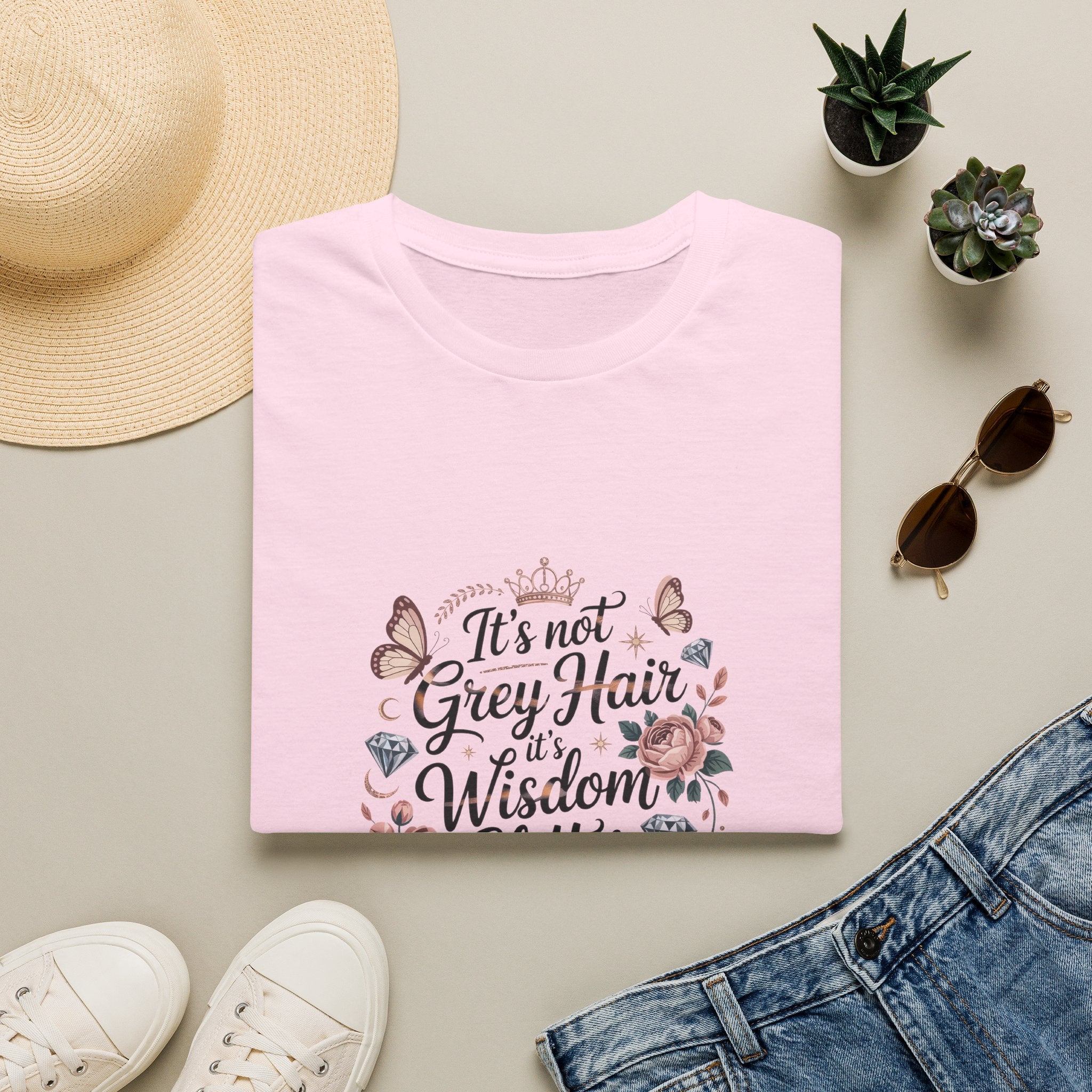 It's Not Grey Hair It's Wisdom & Glitter T-Shirt — Funny Gift for Women Floral Tee