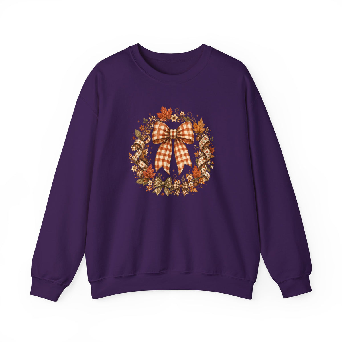 Cozy Autumn Plaid Bow Wreath Crewneck Sweatshirt