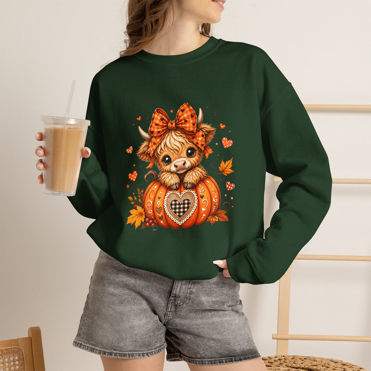 Cute Highland Cow Pumpkin Halloween Sweatshirt