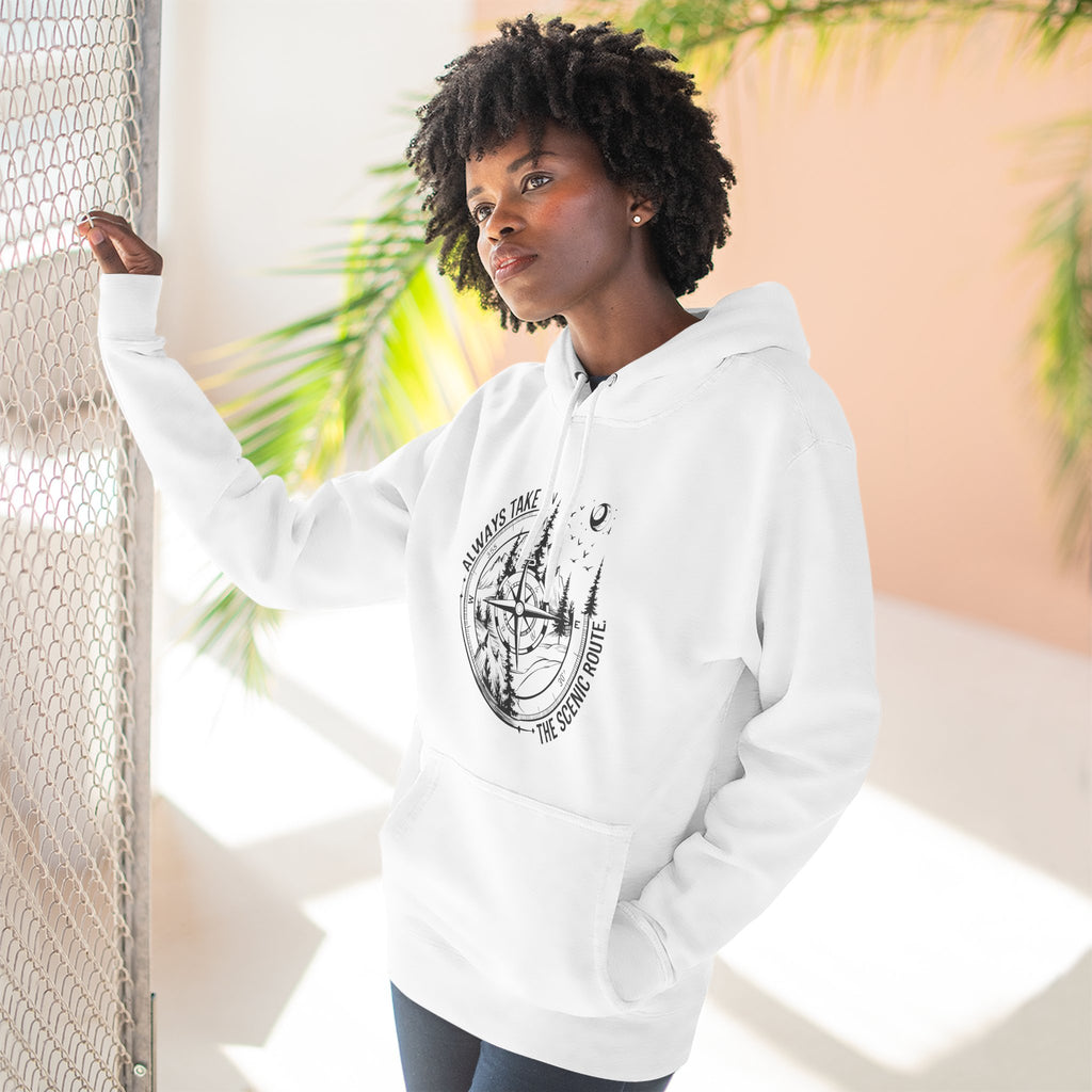 Hoodie — "Always Take the Scenic Route" Camping Graphic Pullover