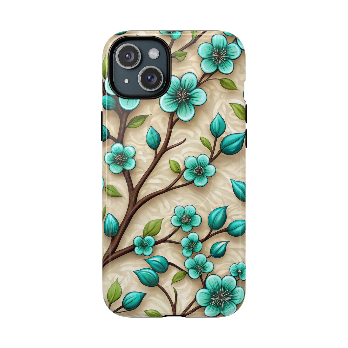Floral Teal Blossom Tough Magnetic iPhone Case — MagSafe Protective Cover