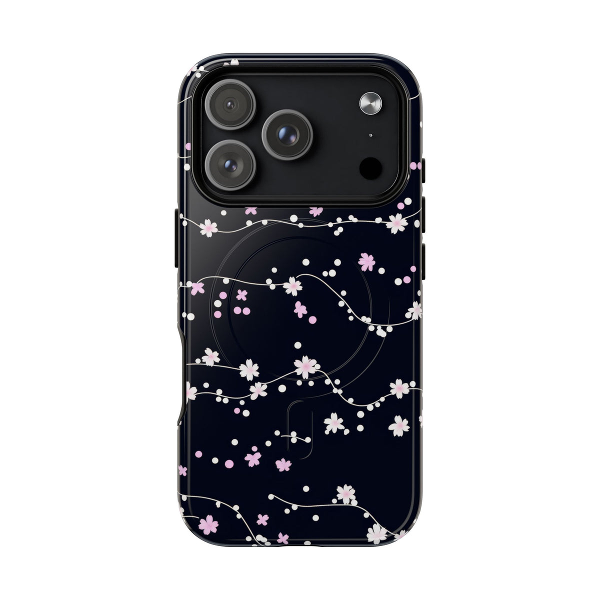 Magnetic Phone Case — Black Sakura Cherry Blossom Tough Cover