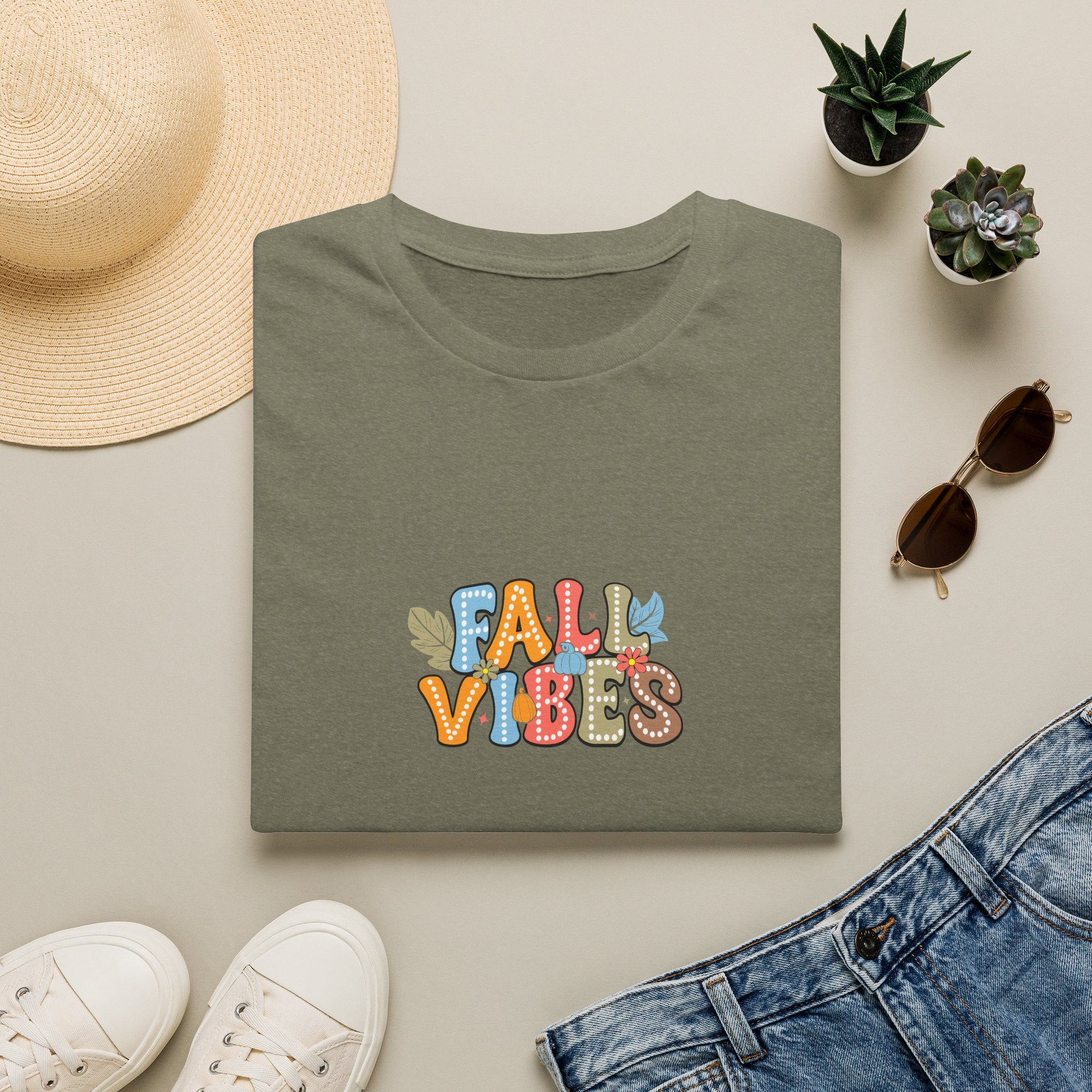 Fall Vibes Colorful Autumn T-Shirt — Cute Fall Gift for Women Graphic Tee