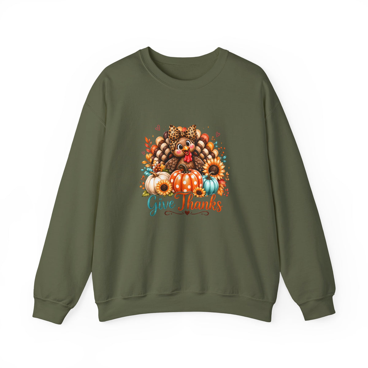 Sweatshirt — "Give Thanks" Autumn Turkey & Pumpkin Thanksgiving Crewneck