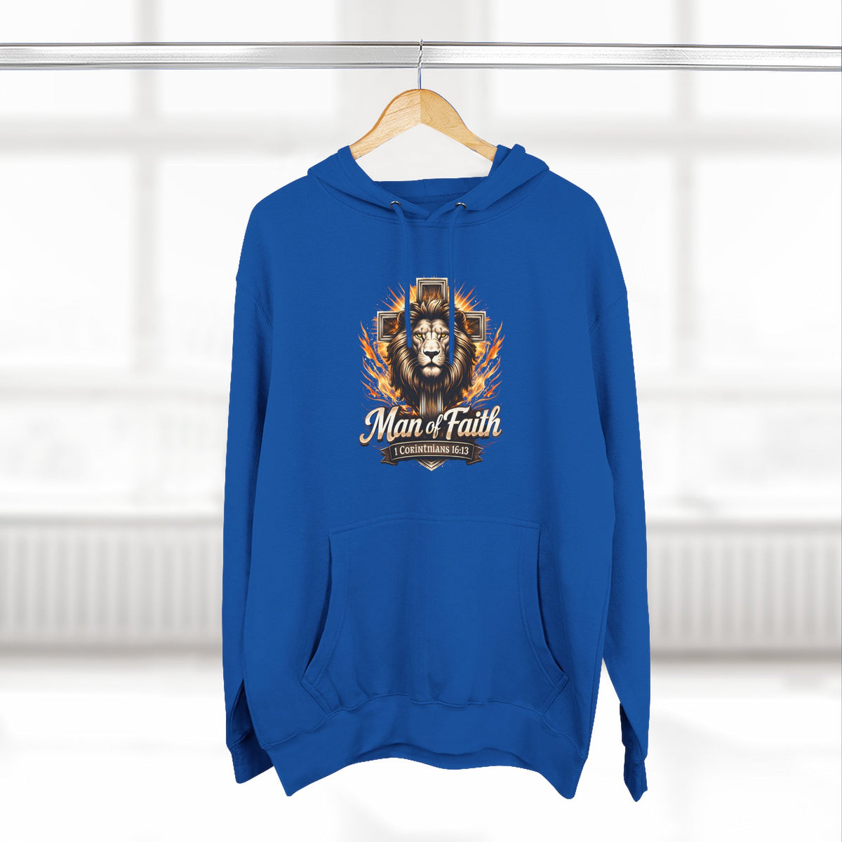 Man of Faith Lion Crest Graphic Fleece Pullover Hoodie
