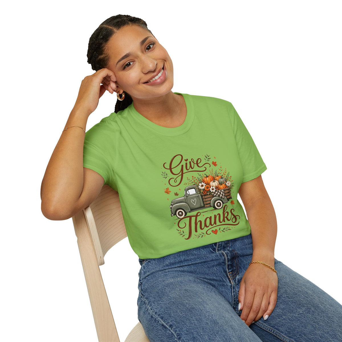 Give Thanks Fall Truck T-Shirt — Pumpkin Harvest Autumn Tee