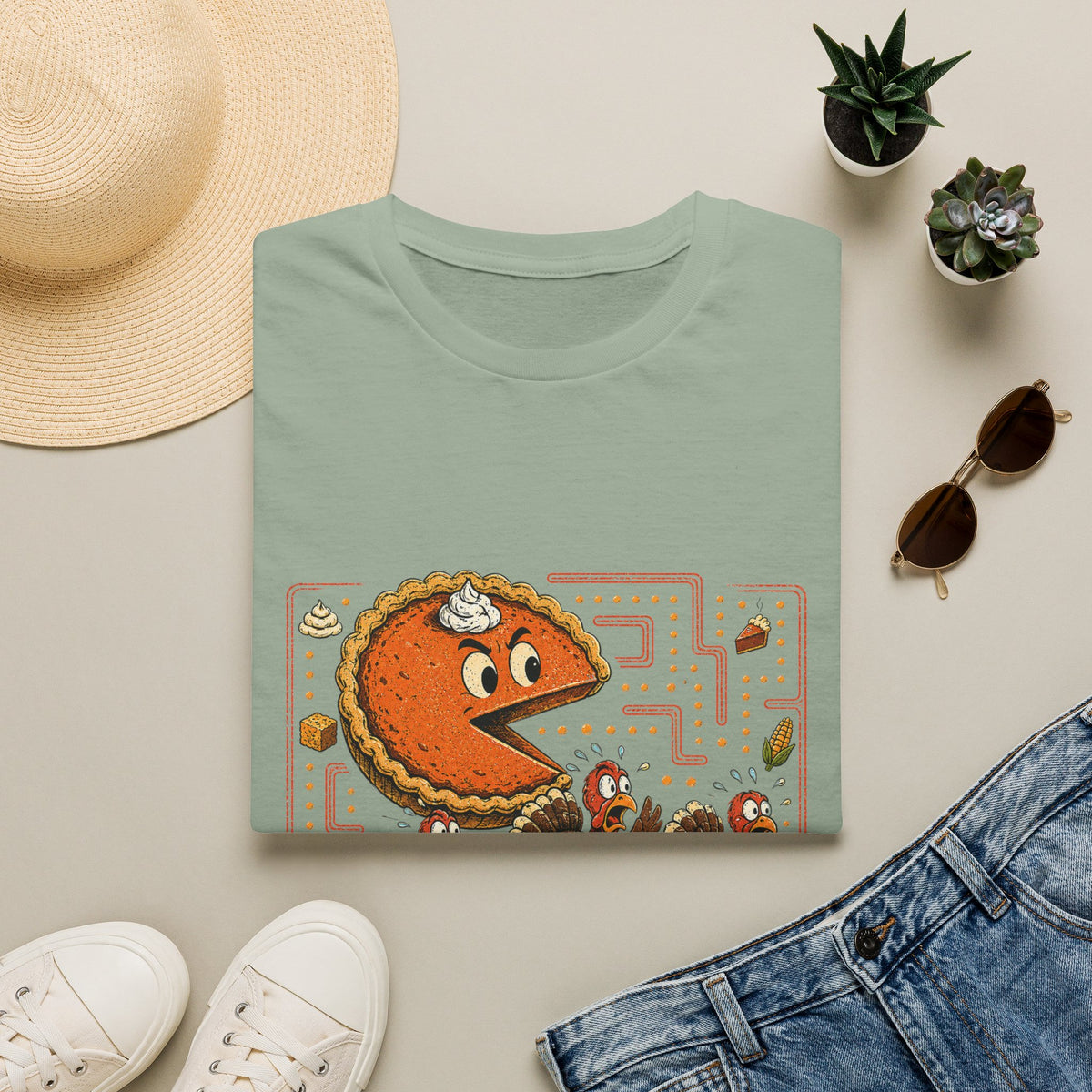 Retro Pie Monster T-Shirt — Funny Pac-Maze Dessert Gamer Tee