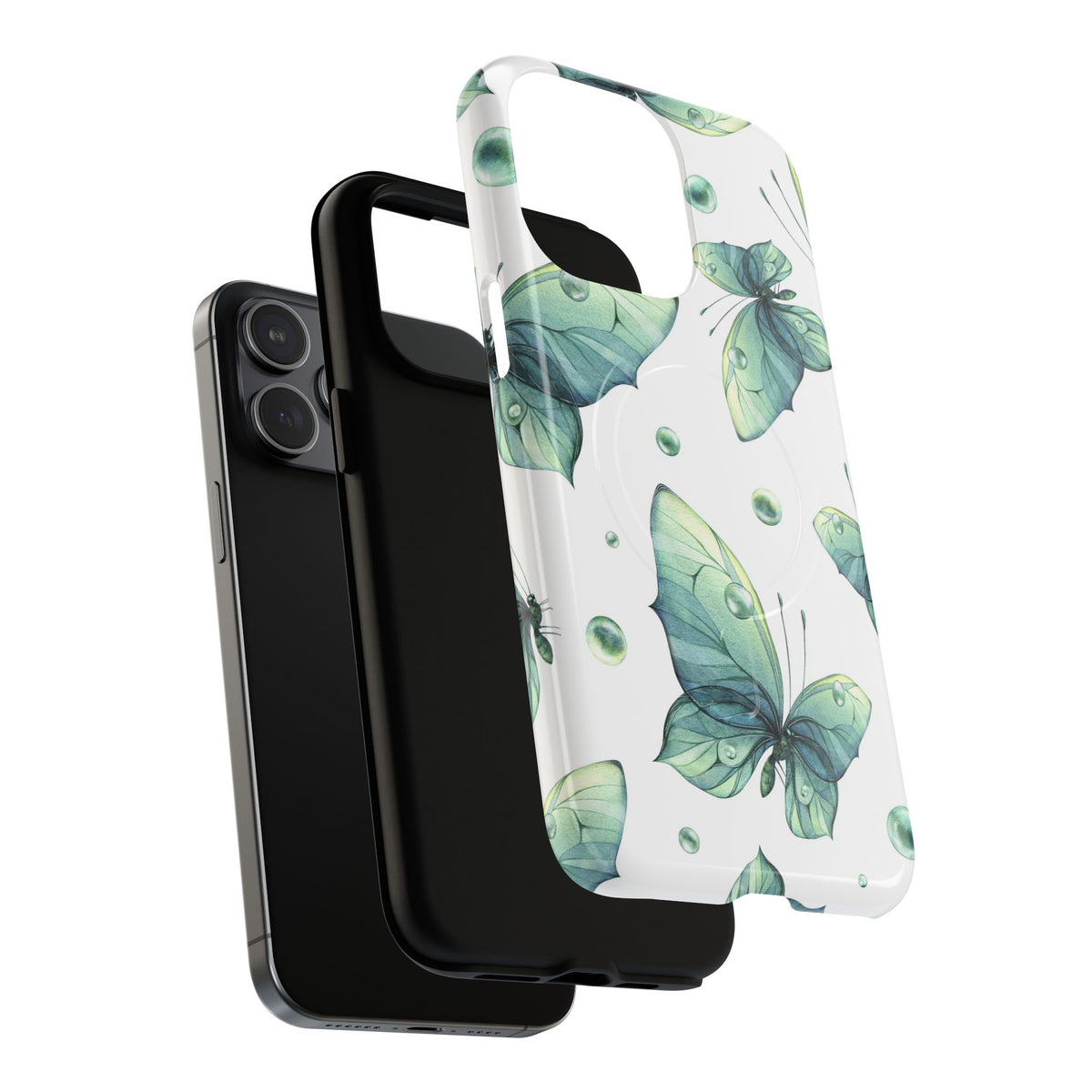 Butterfly Watercolor Magnetic Phone Case — Green Floral Tough Protective Cover