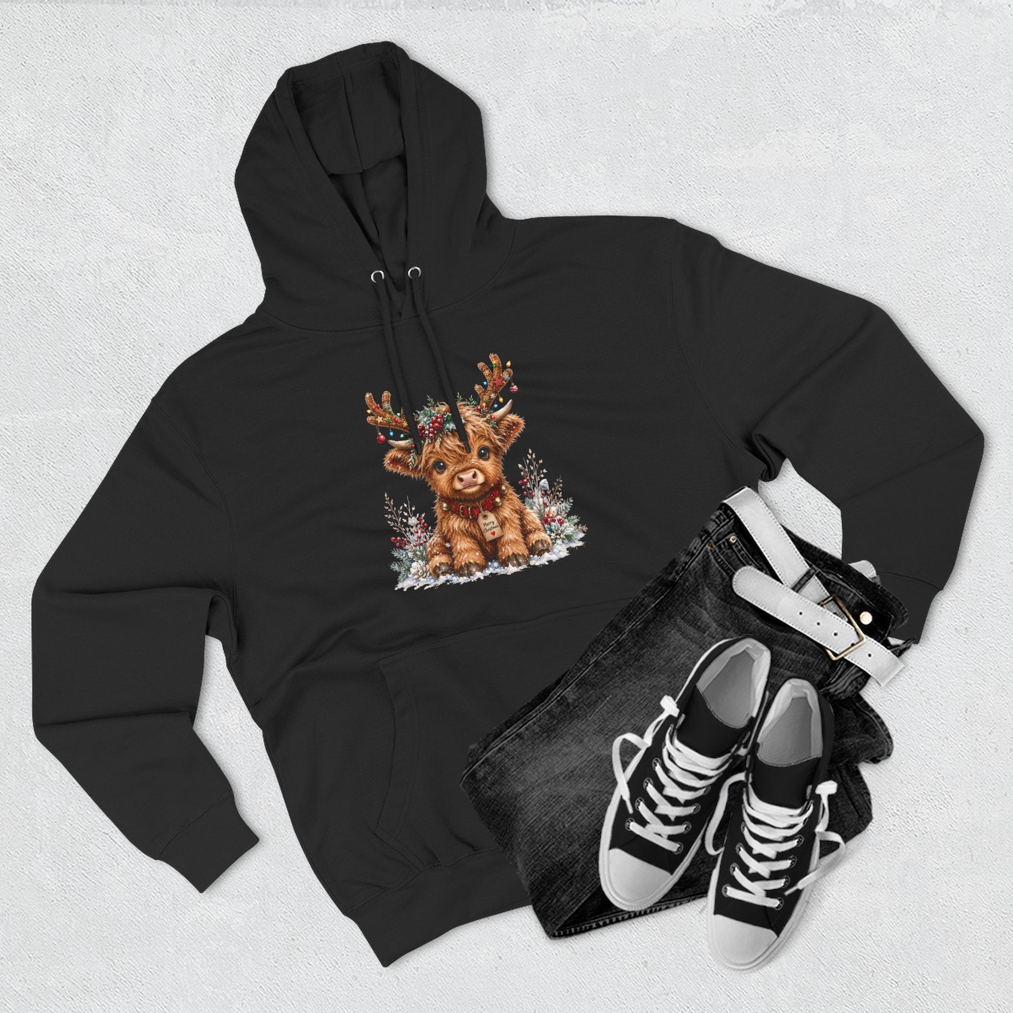 Cute Reindeer Fleece Hoodie - Christmas Woodland Holiday Sweatshirt