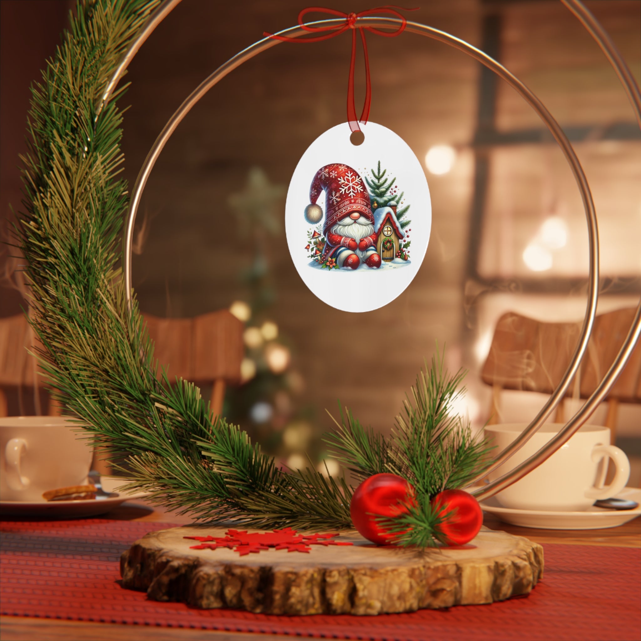 Christmas Gnome Metal Ornament Cute Holiday Tree Decoration