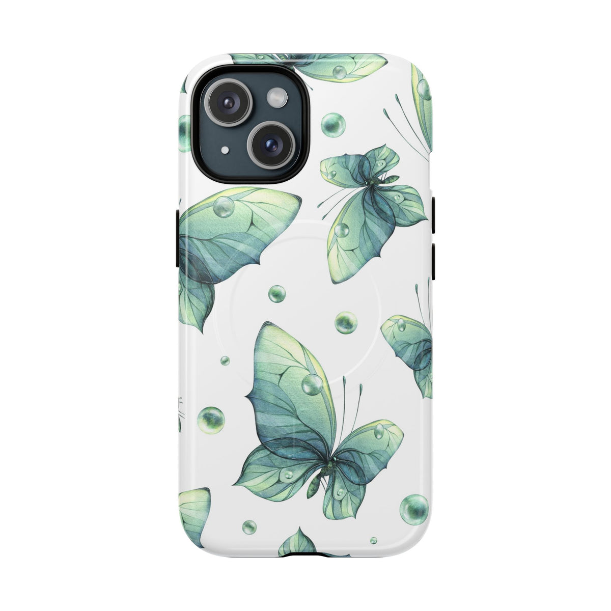 Butterfly Watercolor Magnetic Phone Case — Green Floral Tough Protective Cover