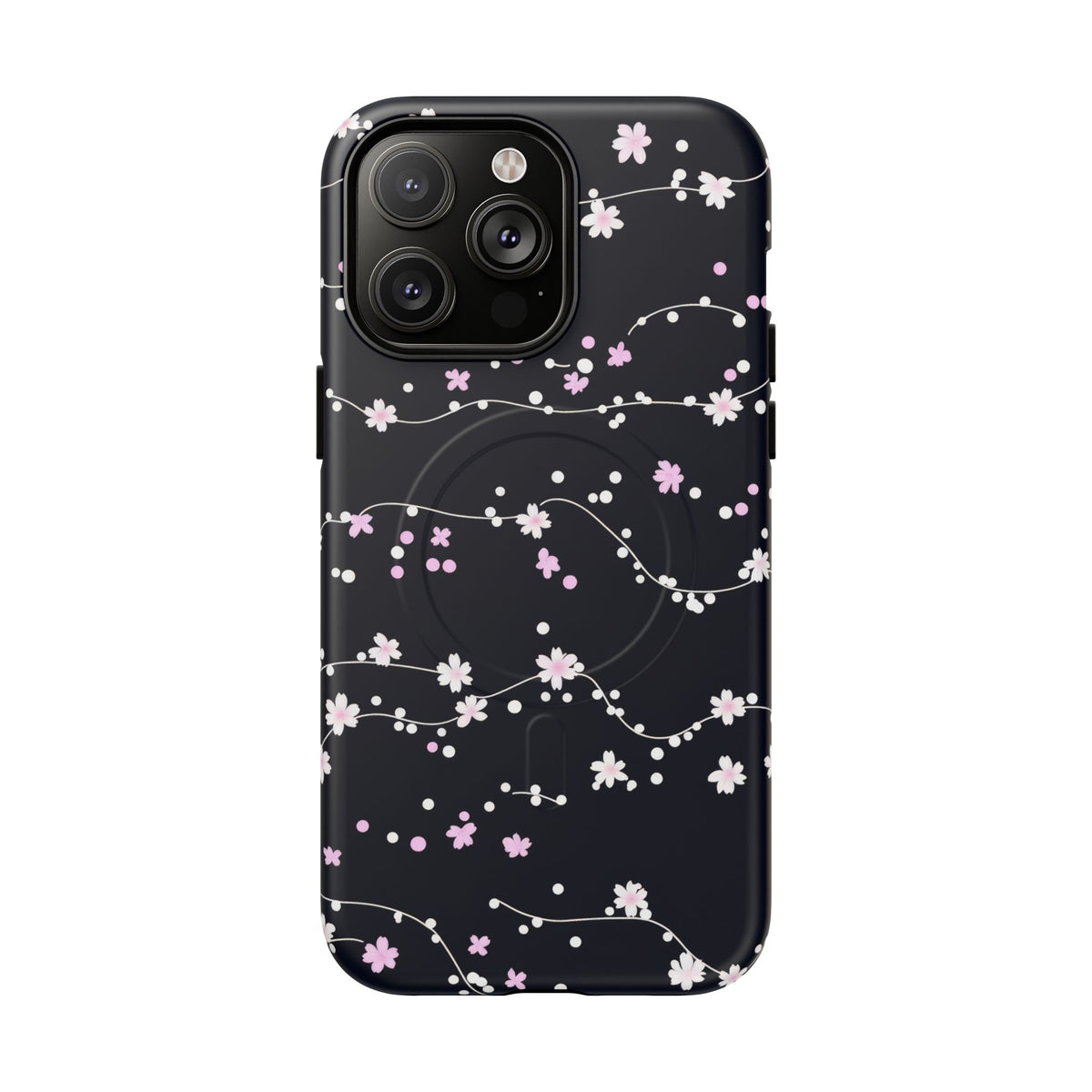 Magnetic Phone Case — Black Sakura Cherry Blossom Tough Cover