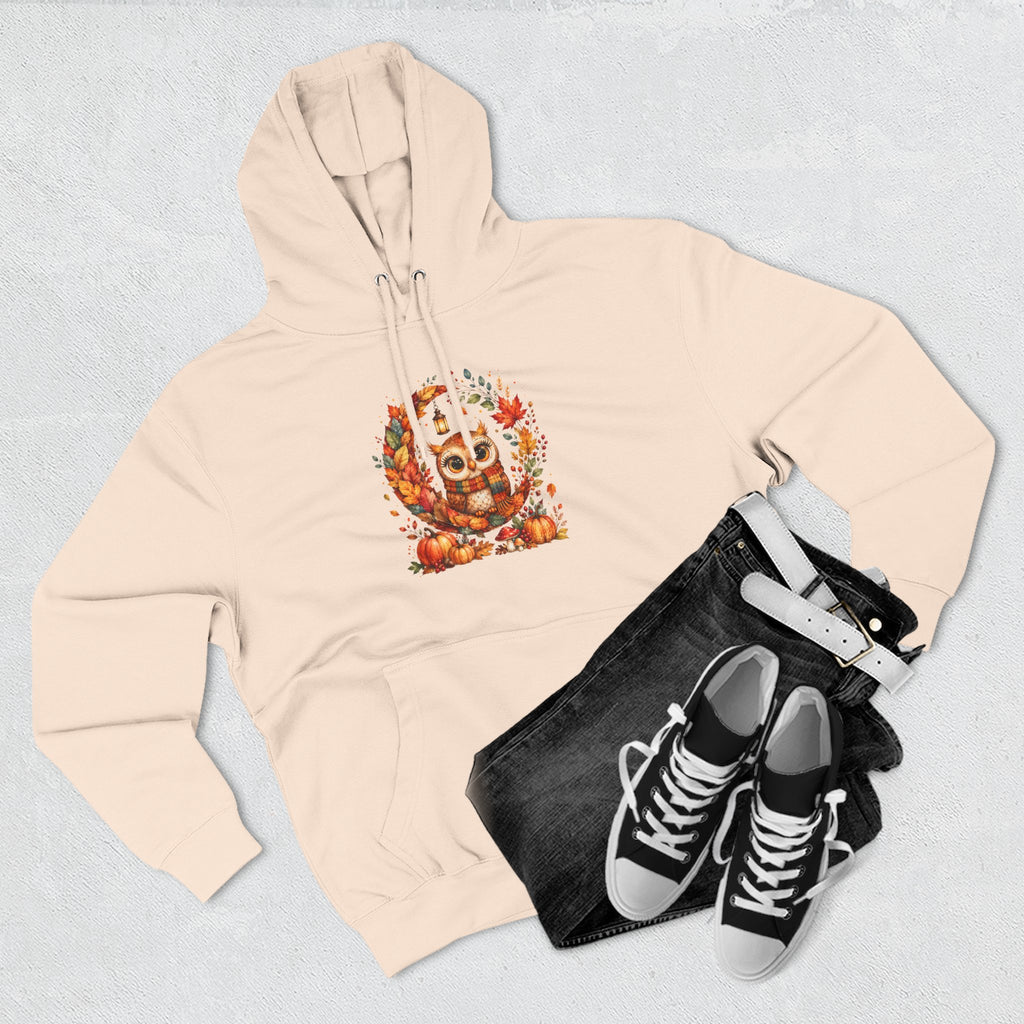 Cozy Autumn Owl Crescent Moon Embroidered Hoodie