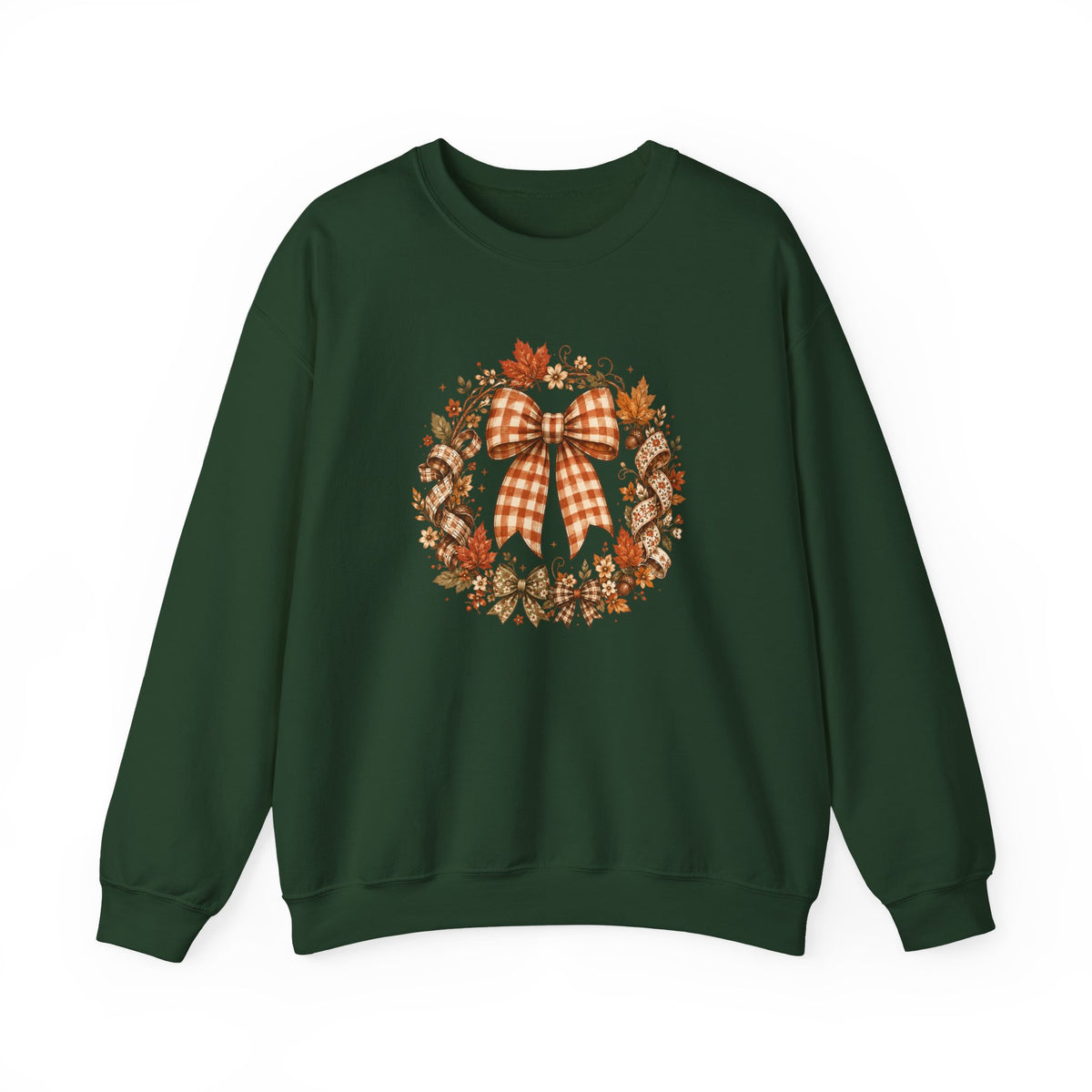 Cozy Autumn Plaid Bow Wreath Crewneck Sweatshirt