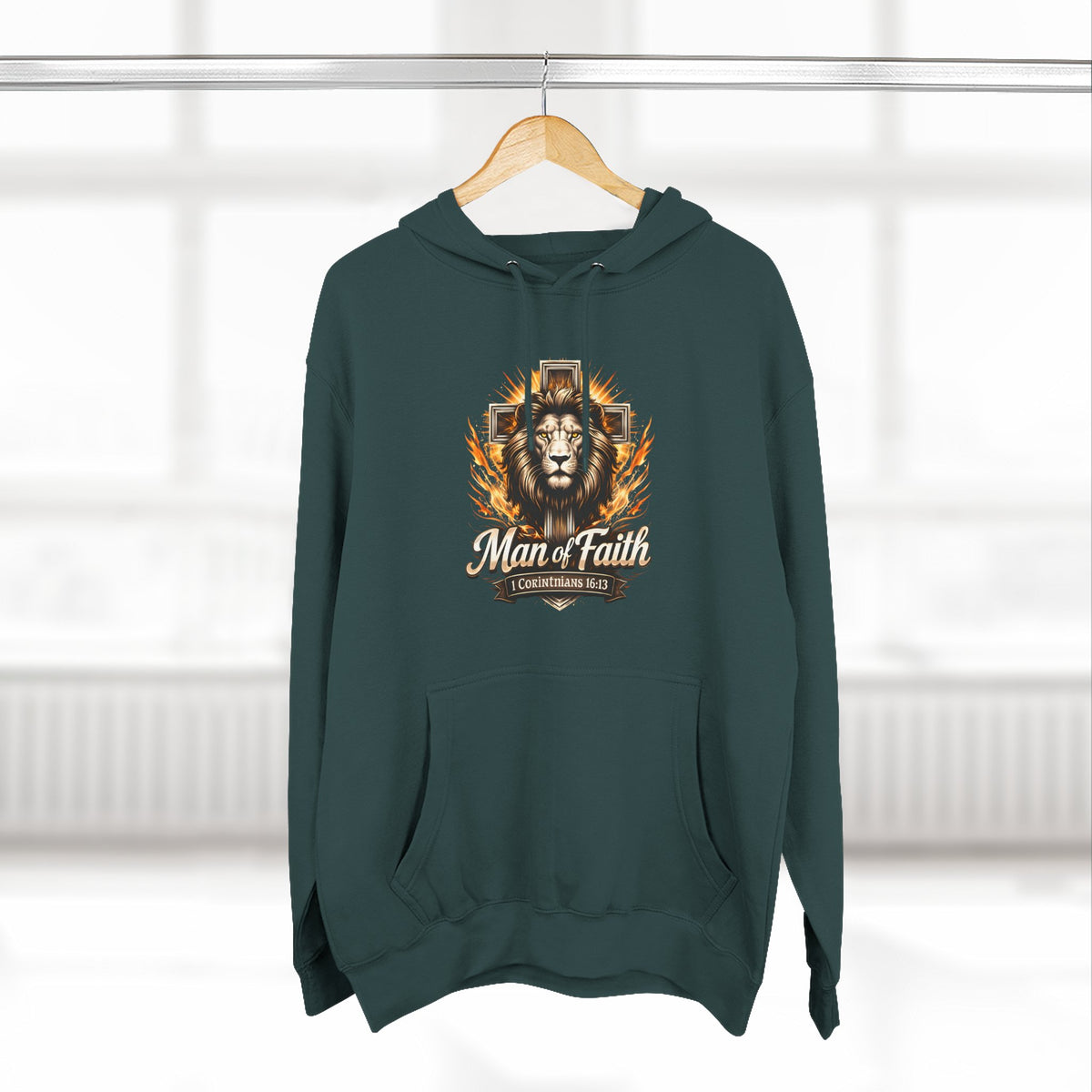 Man of Faith Lion Crest Graphic Fleece Pullover Hoodie