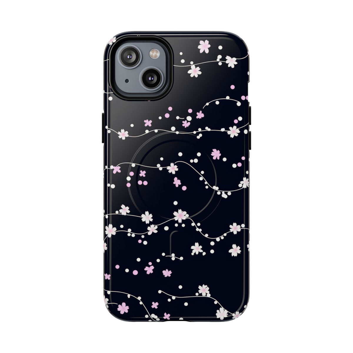 Magnetic Phone Case — Black Sakura Cherry Blossom Tough Cover