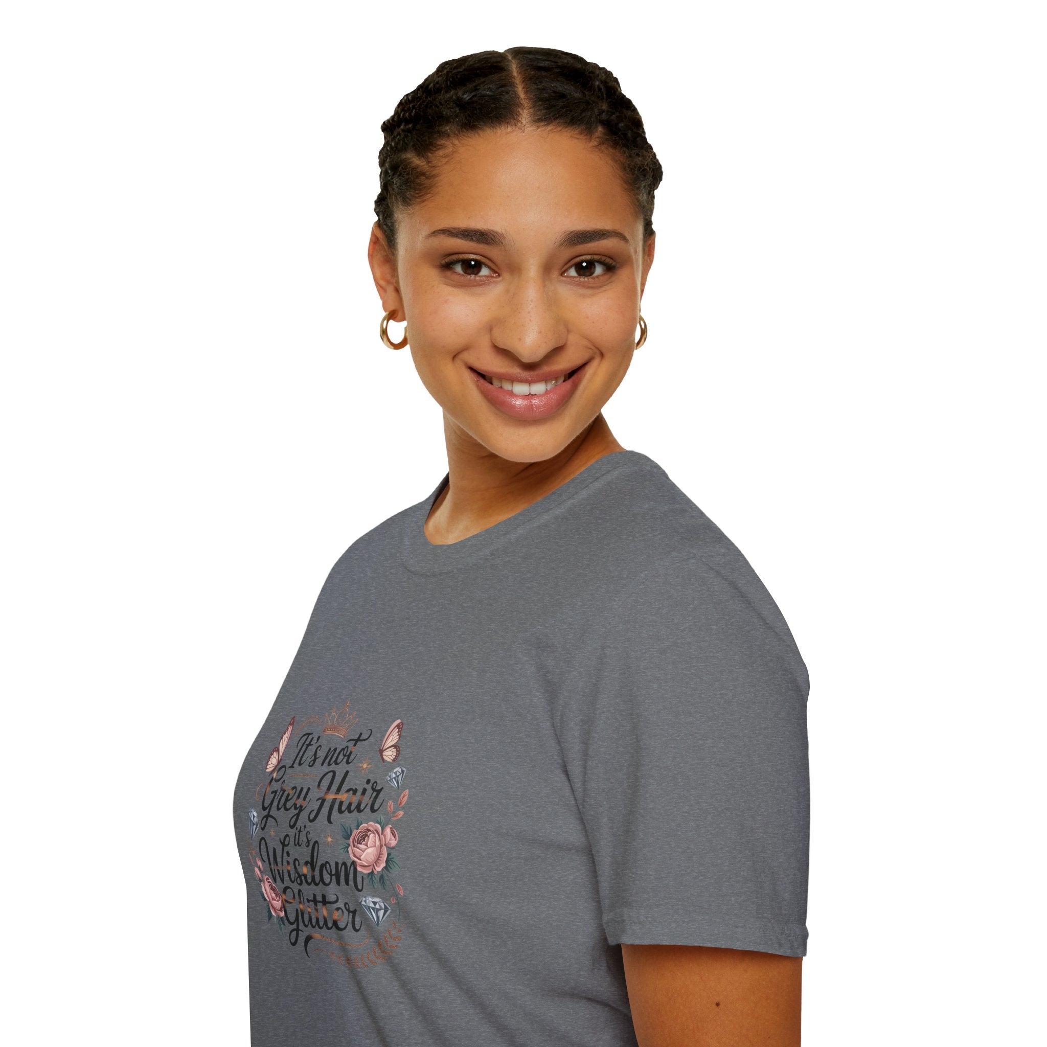 It's Not Grey Hair It's Wisdom & Glitter T-Shirt — Funny Gift for Women Floral Tee