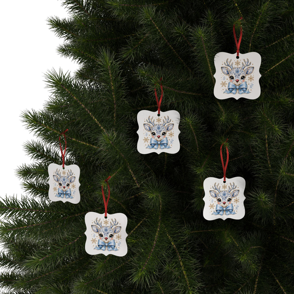 Reindeer Floral Bow Aluminum Ornament Cute Holiday Deer Christmas Decoration