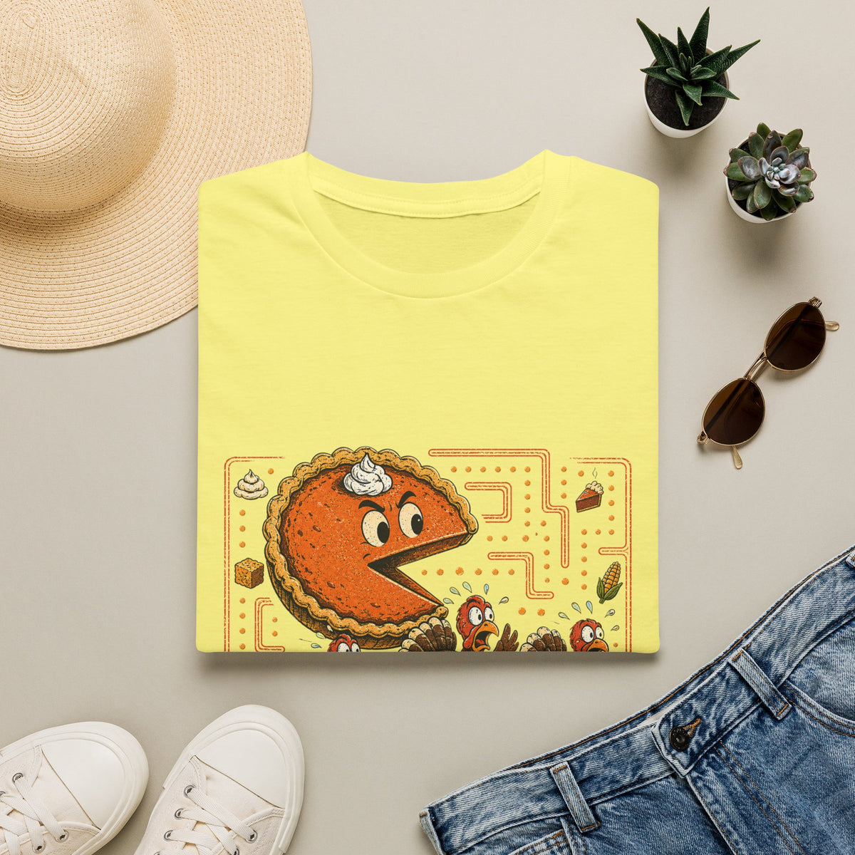 Retro Pie Monster T-Shirt — Funny Pac-Maze Dessert Gamer Tee