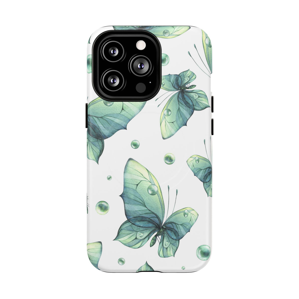 Butterfly Watercolor Magnetic Phone Case — Green Floral Tough Protective Cover