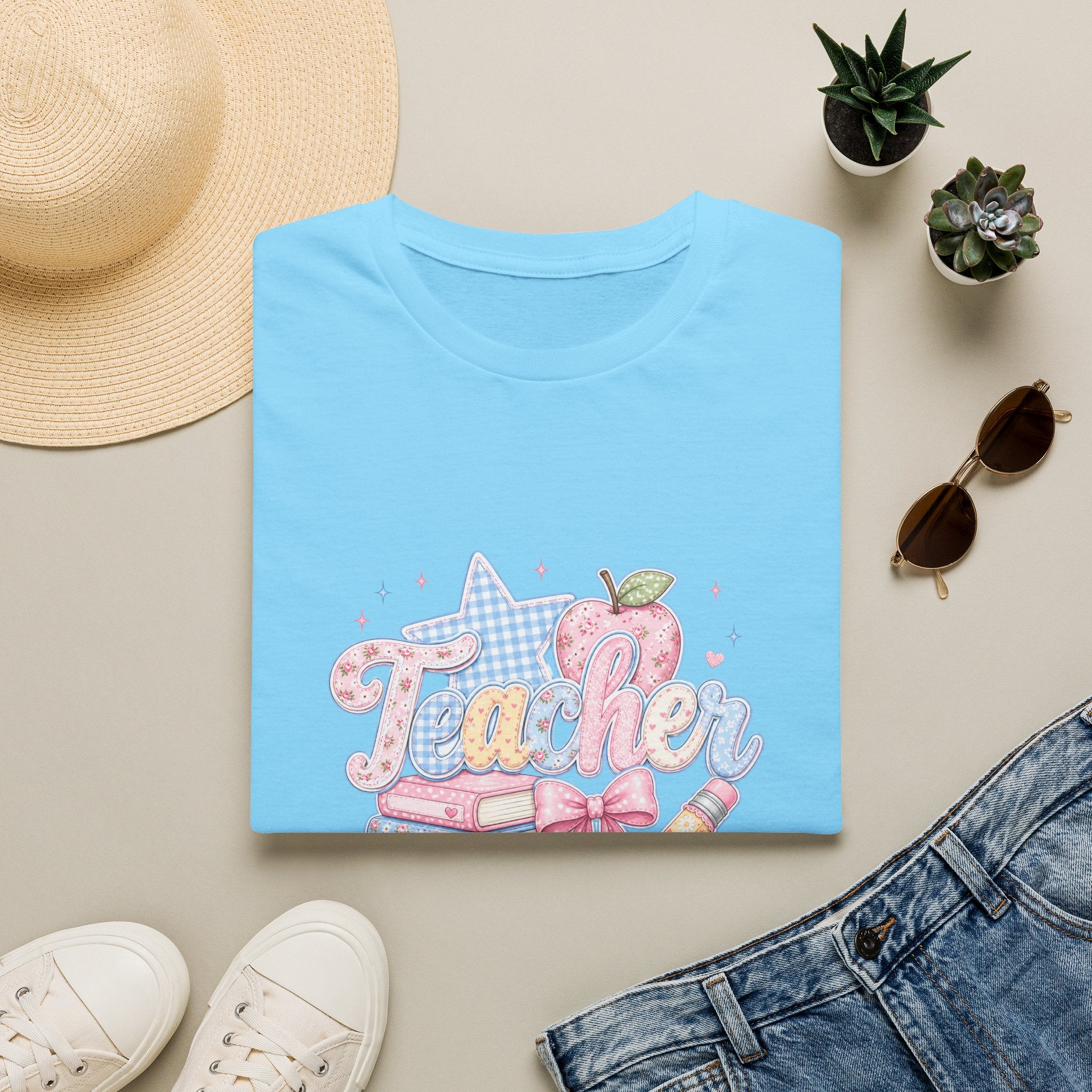 Cute Pastel Apple & Books Teacher T-Shirt — Funny Back-to-School Gift Graphic Tee