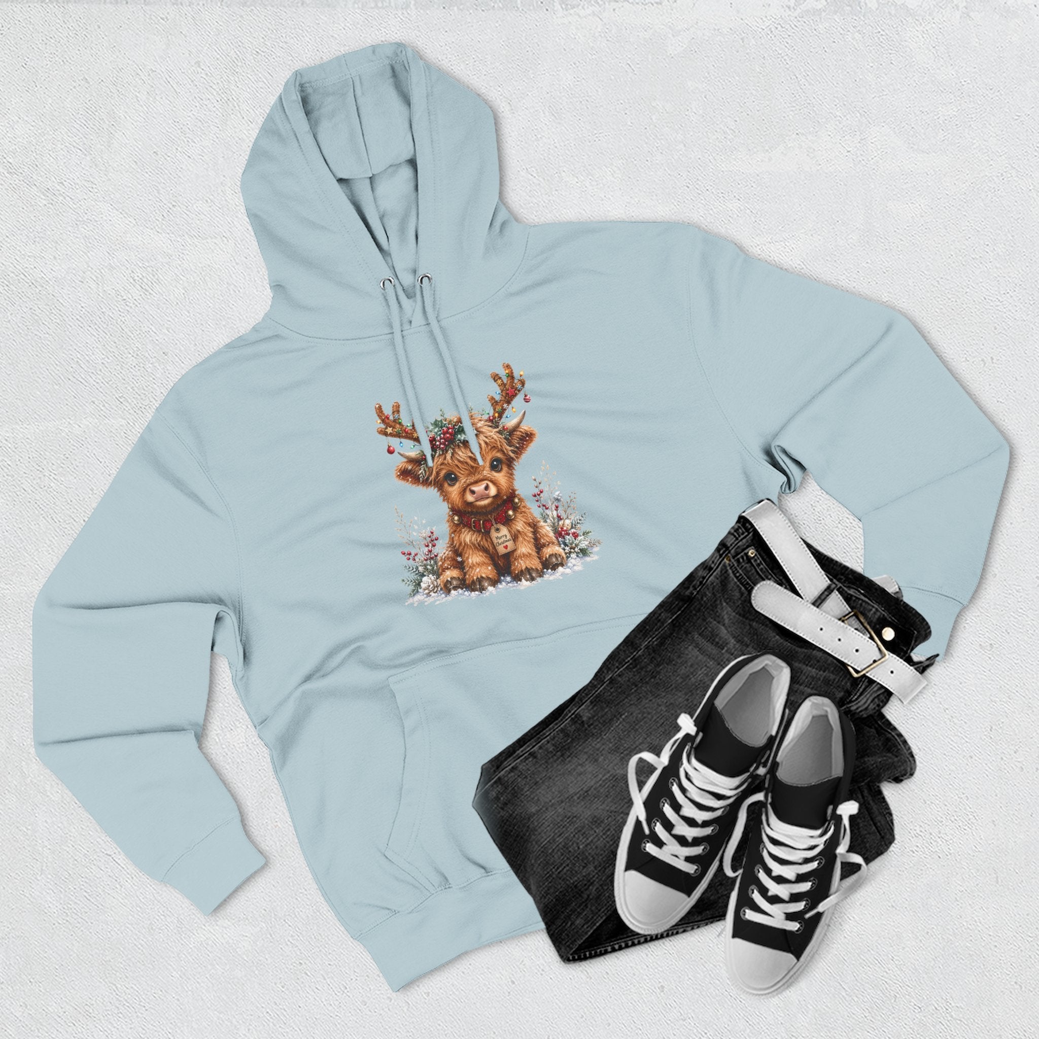 Cute Reindeer Fleece Hoodie - Christmas Woodland Holiday Sweatshirt