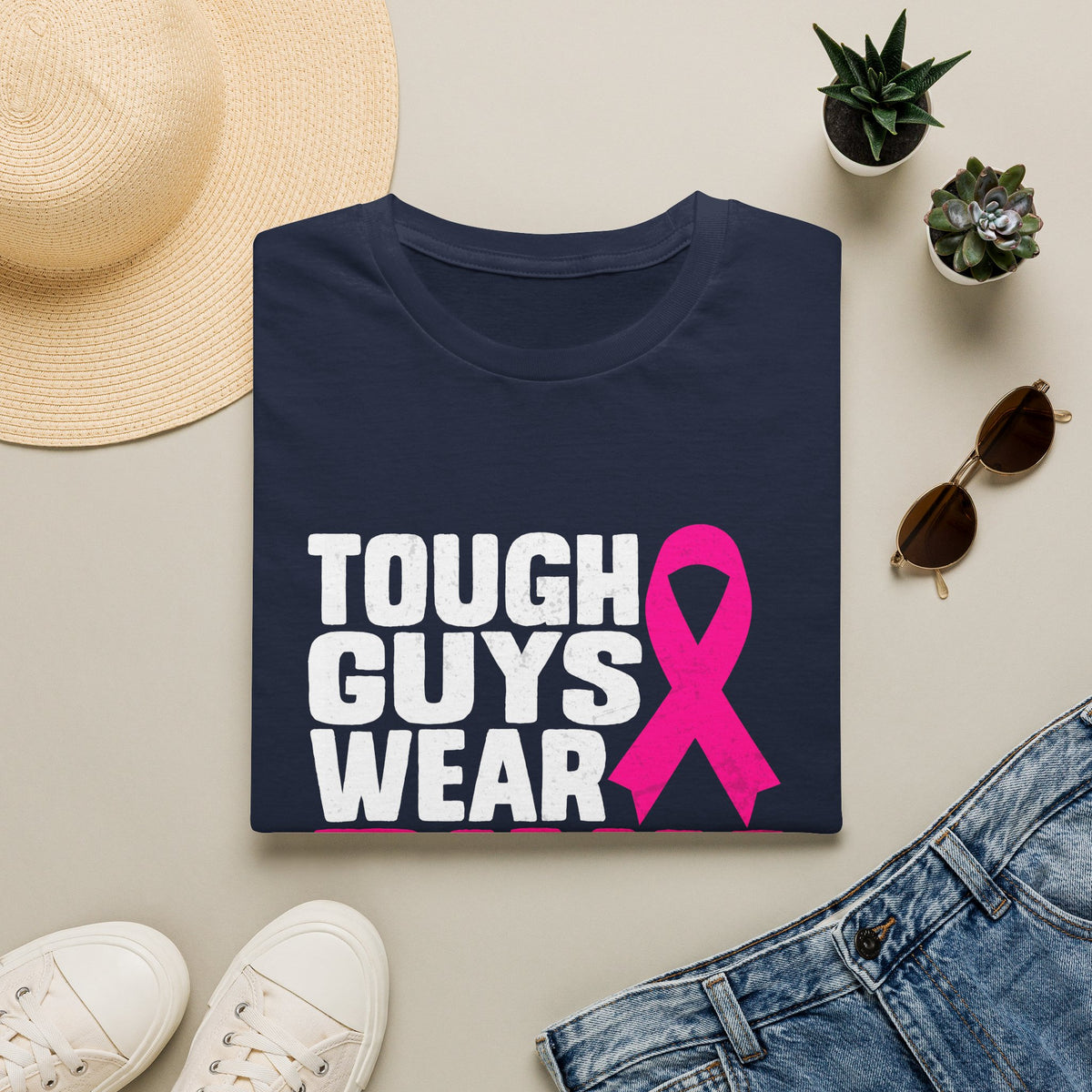 Tough Guys Wear Pink Breast Cancer Awareness T-Shirt Graphic Tee