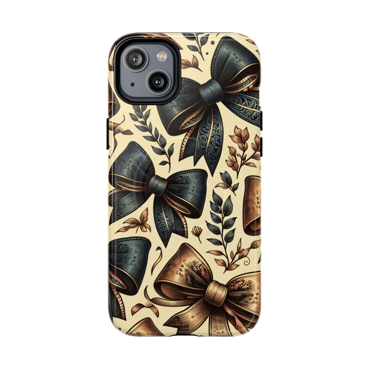 Bow Pattern Tough Magnetic Phone Case — Vintage Ribbon Floral Design