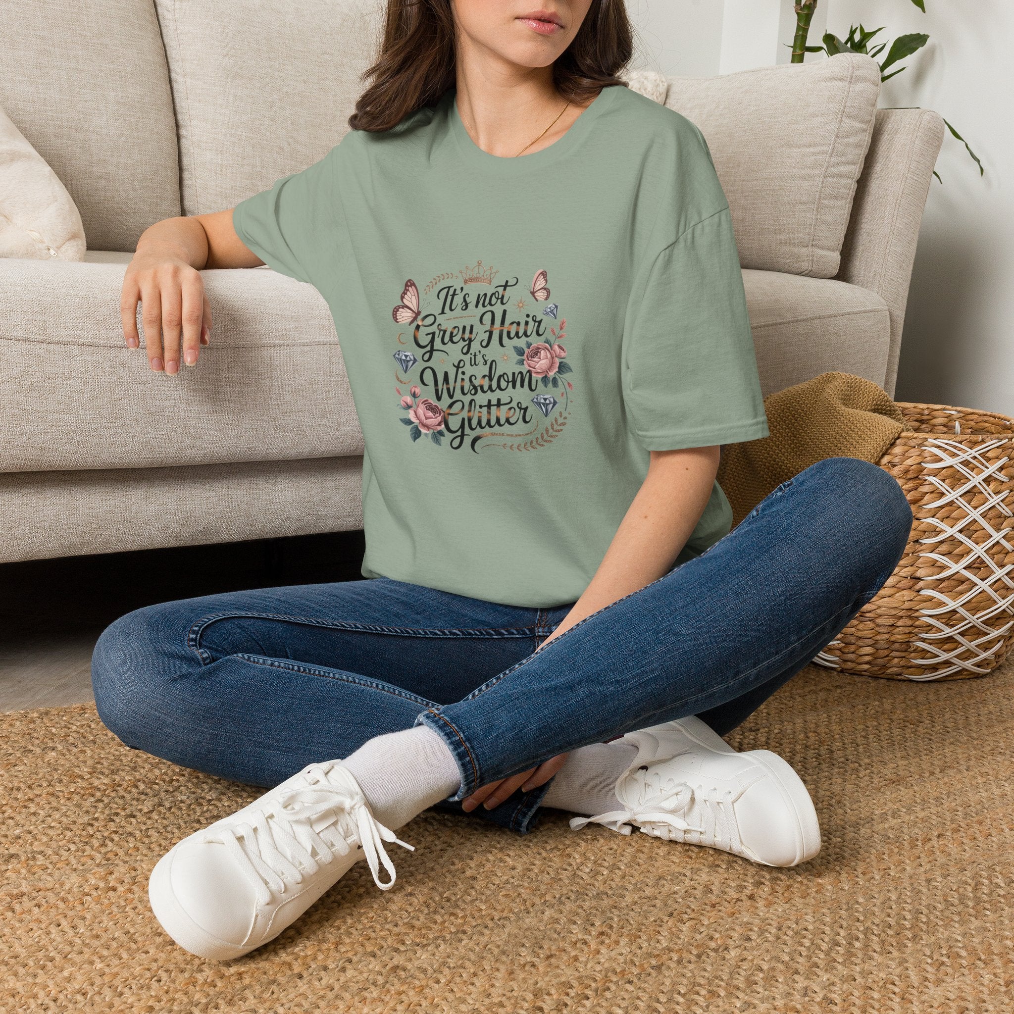It's Not Grey Hair It's Wisdom & Glitter T-Shirt — Funny Gift for Women Floral Tee