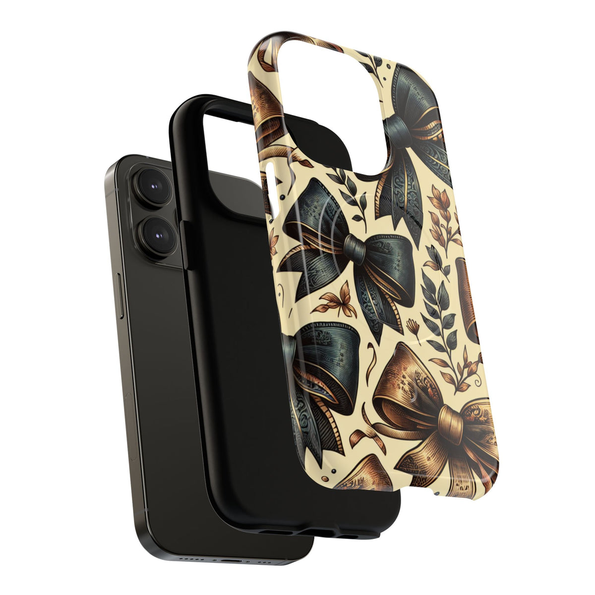 Bow Pattern Tough Magnetic Phone Case — Vintage Ribbon Floral Design